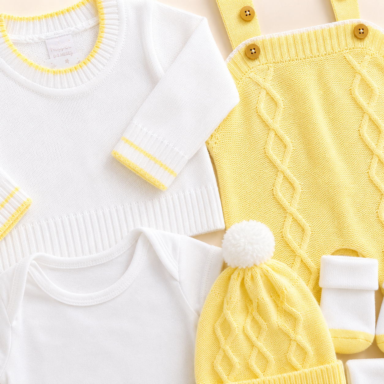 ⚪️ Conjunto Primera Muda Tejido Ref. Wally – Amarillo | Mara Baby