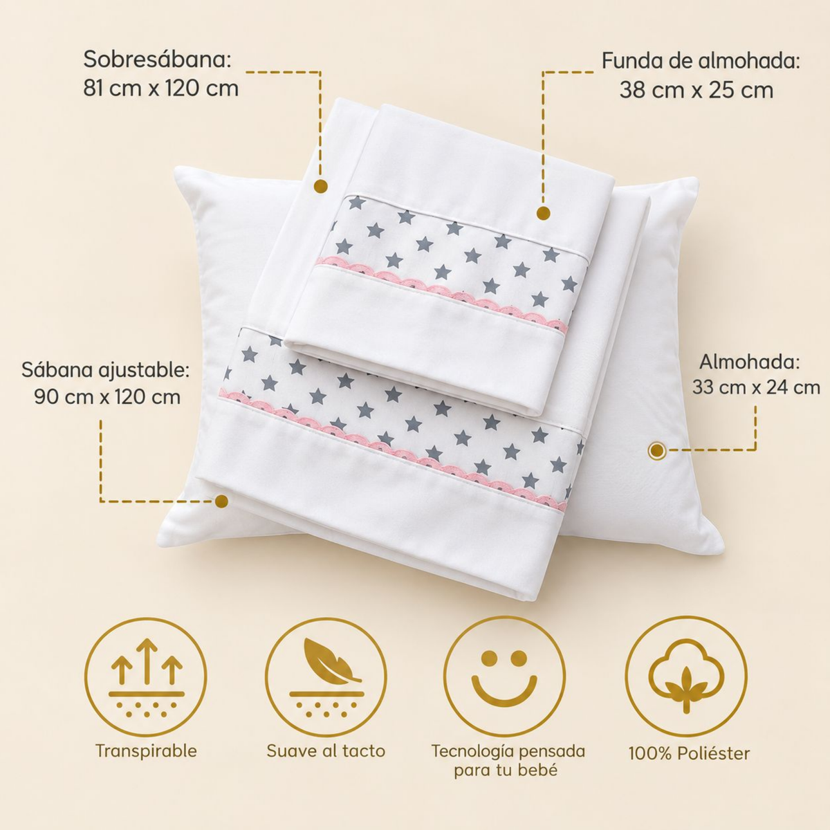 Set de Sábanas para Colchón Corral Nubba – Estrellas Rosa