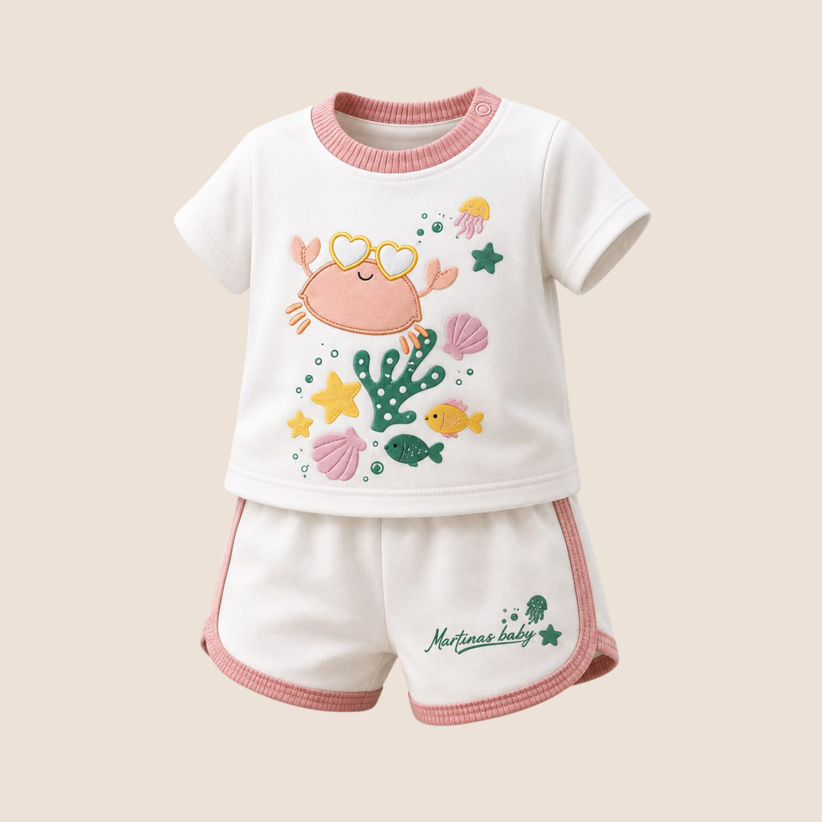 Conjunto Cangrejo Marina - Camiseta y Short Bebe Nina