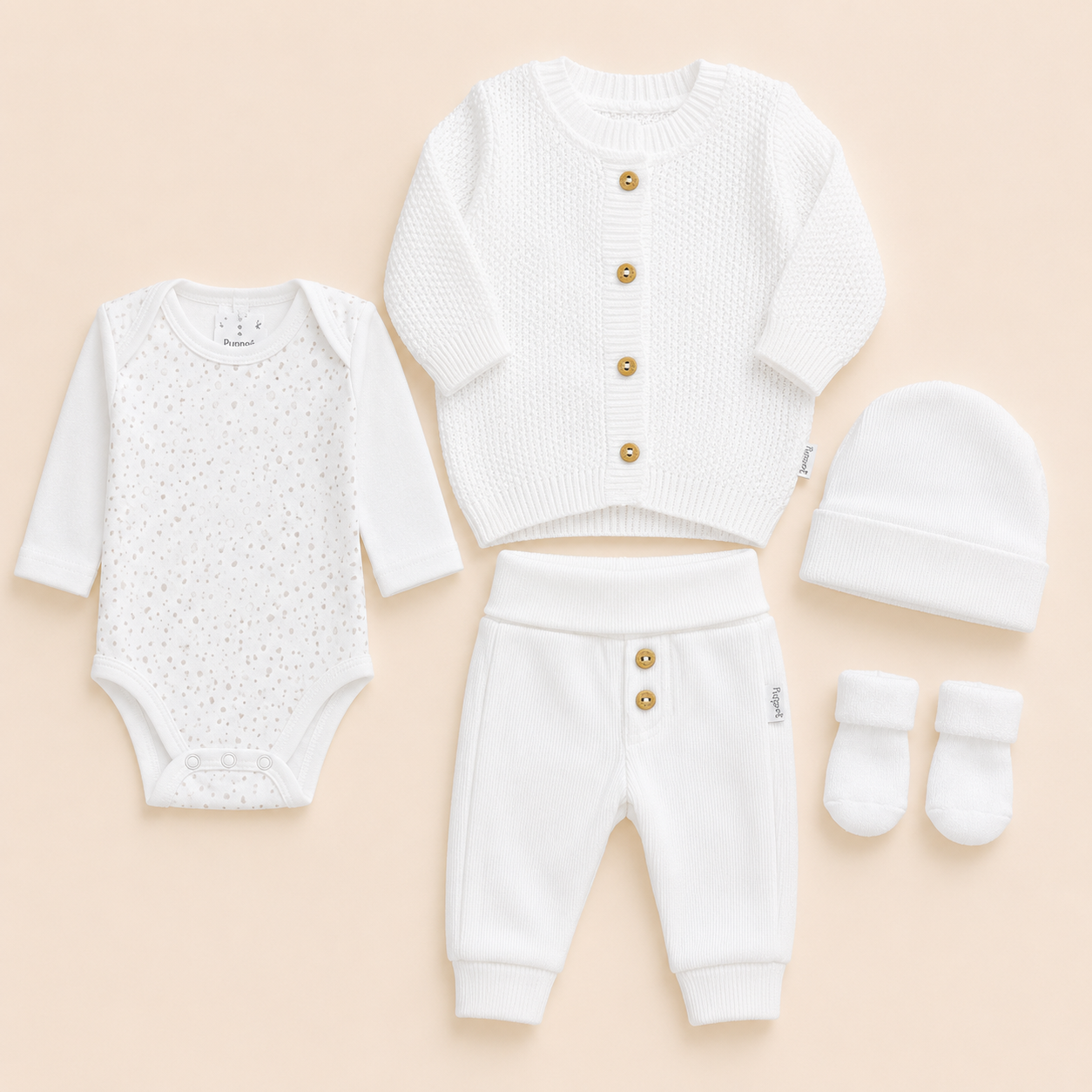 ⚪️ Conjunto Primer Día Tejido Ref. NOA – Blanco | Mara Baby