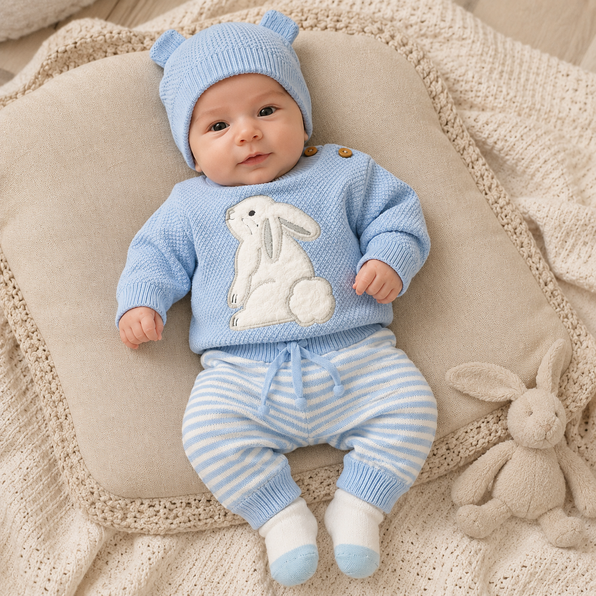 Set Bebé Niño 5 Piezas Azul Cielo con Conejito