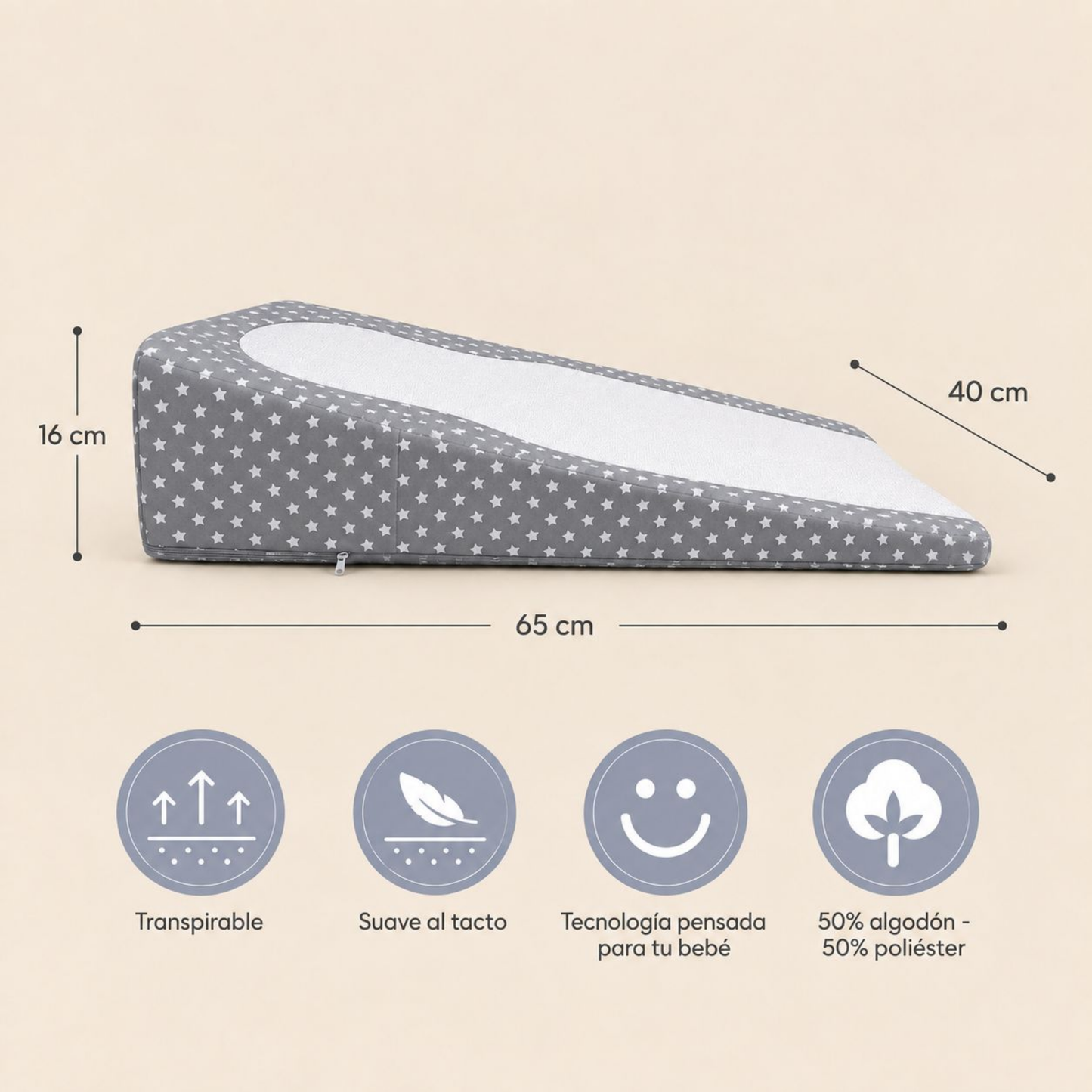 Colchón Antirreflujo para Bebé – Gris Estrellas