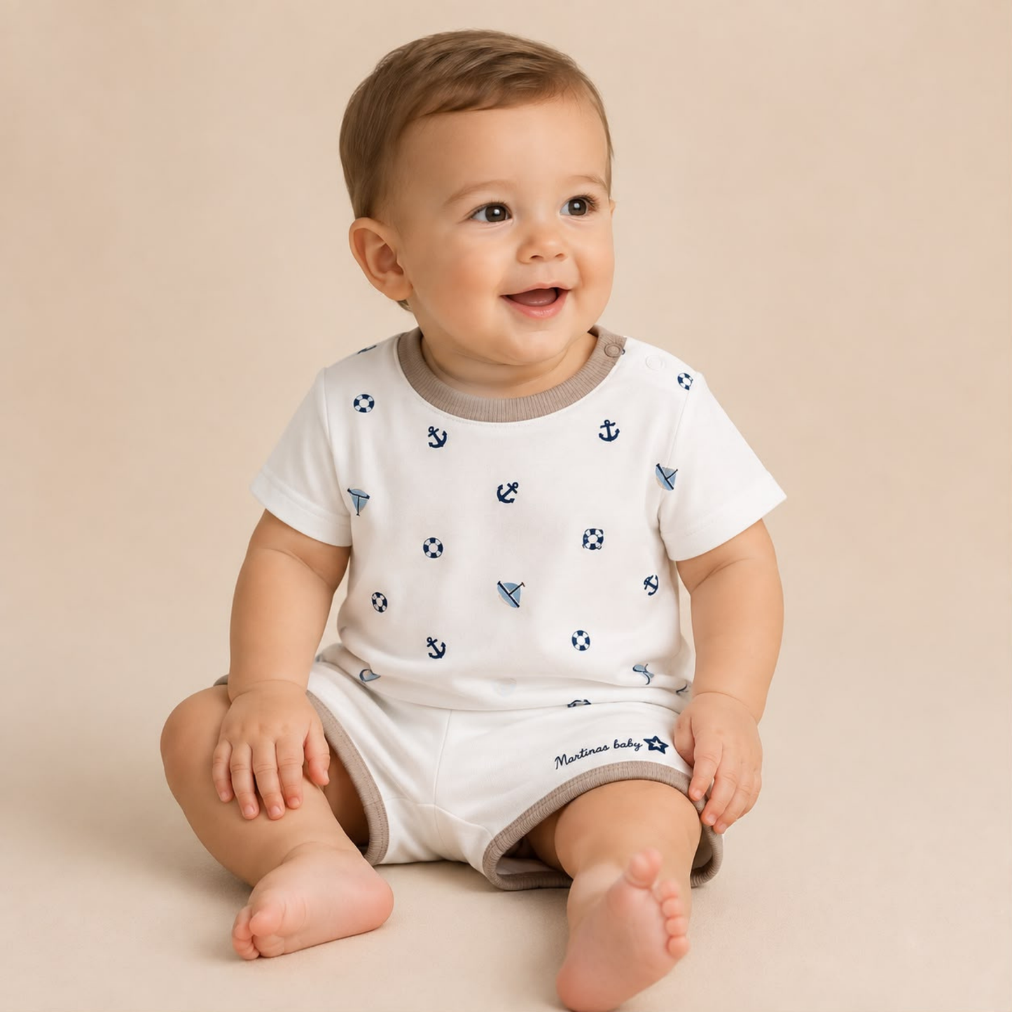Conjunto 2 Piezas Marinero Bebe Nino Algodón 3M-18M