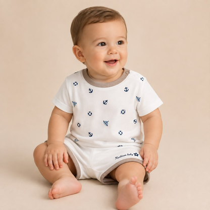 Conjunto 2 Piezas Marinero Bebe Nino Algodón 3M-18M