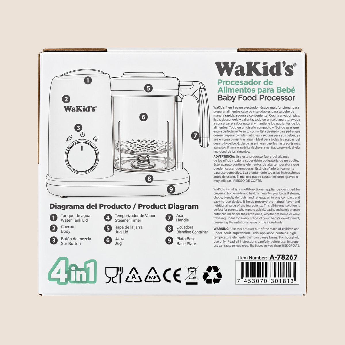 Procesador de alimentos para bebé WaKid's 4 en 1 blanco