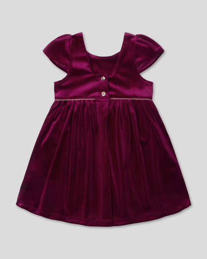 VESTIDO VELVET VINOTINTO CON DETALLES DORADOS