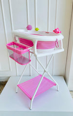 BAÑERA ALTA CON SOPORTE PLEGABLE Y ACCESORIOS ROSADO