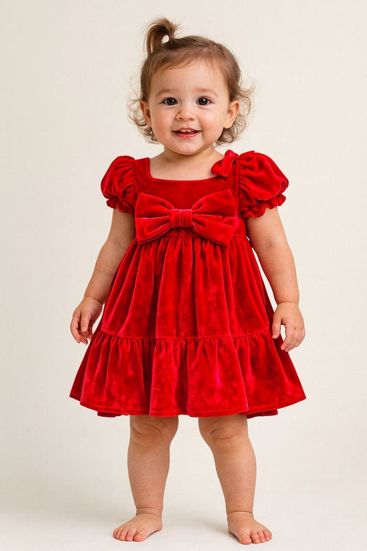 VESTIDO VELVET ROJO LAZO