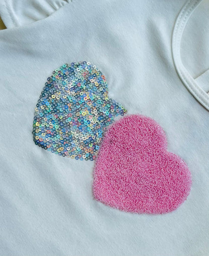 CONJUNTO TUTU CORAZONES BLANCO CON LILA