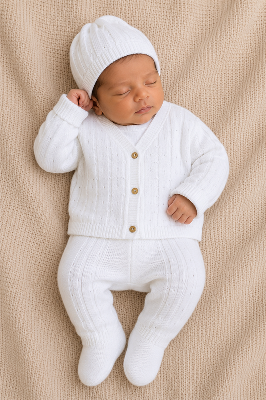 CONJUNTO CLASICO PARA BEBÉ - 4 PIEZAS - COLOR BLANCO