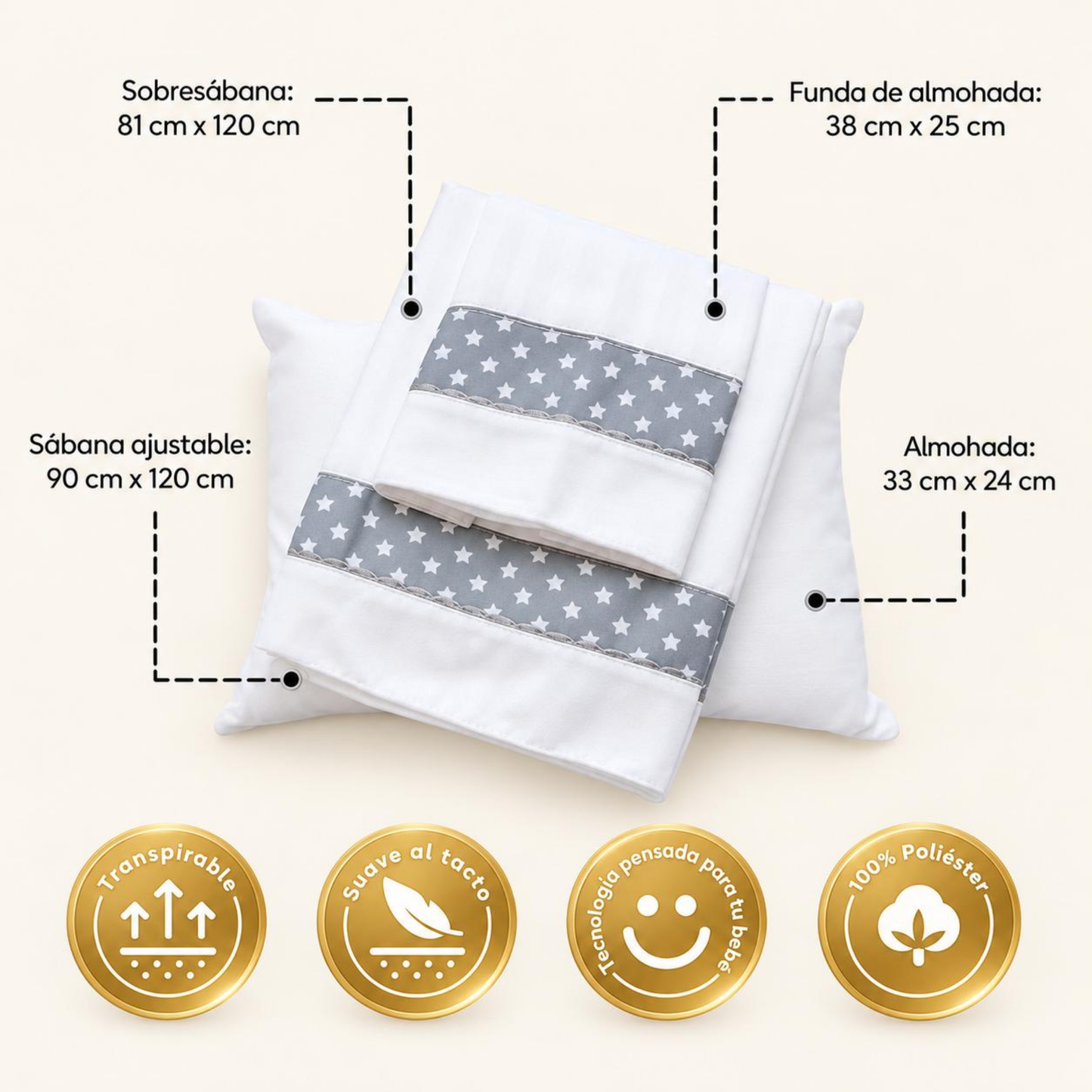Set de Sábanas para Colchón Corral Nubba – Estrellas Gris
