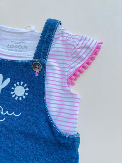 CONJUNTO DENIM CON CAMISETA RAYADA