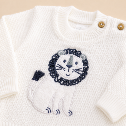 Set Tejido Blanco León 5 Piezas para Bebé Recién Nacido