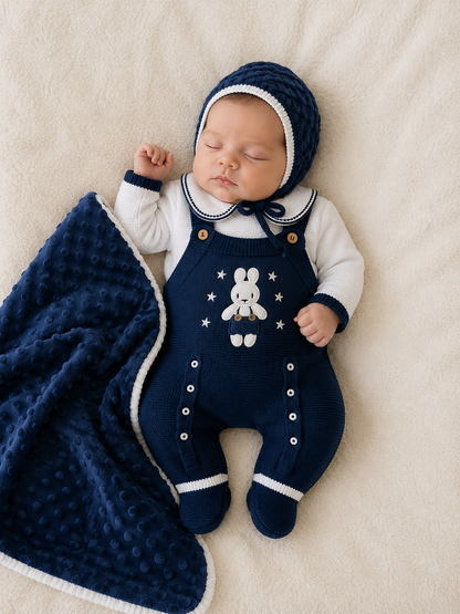 SET MARA TEJIDO PREMIUM - COBIJA PELUCHE PREMIUM - COLOR AZUL