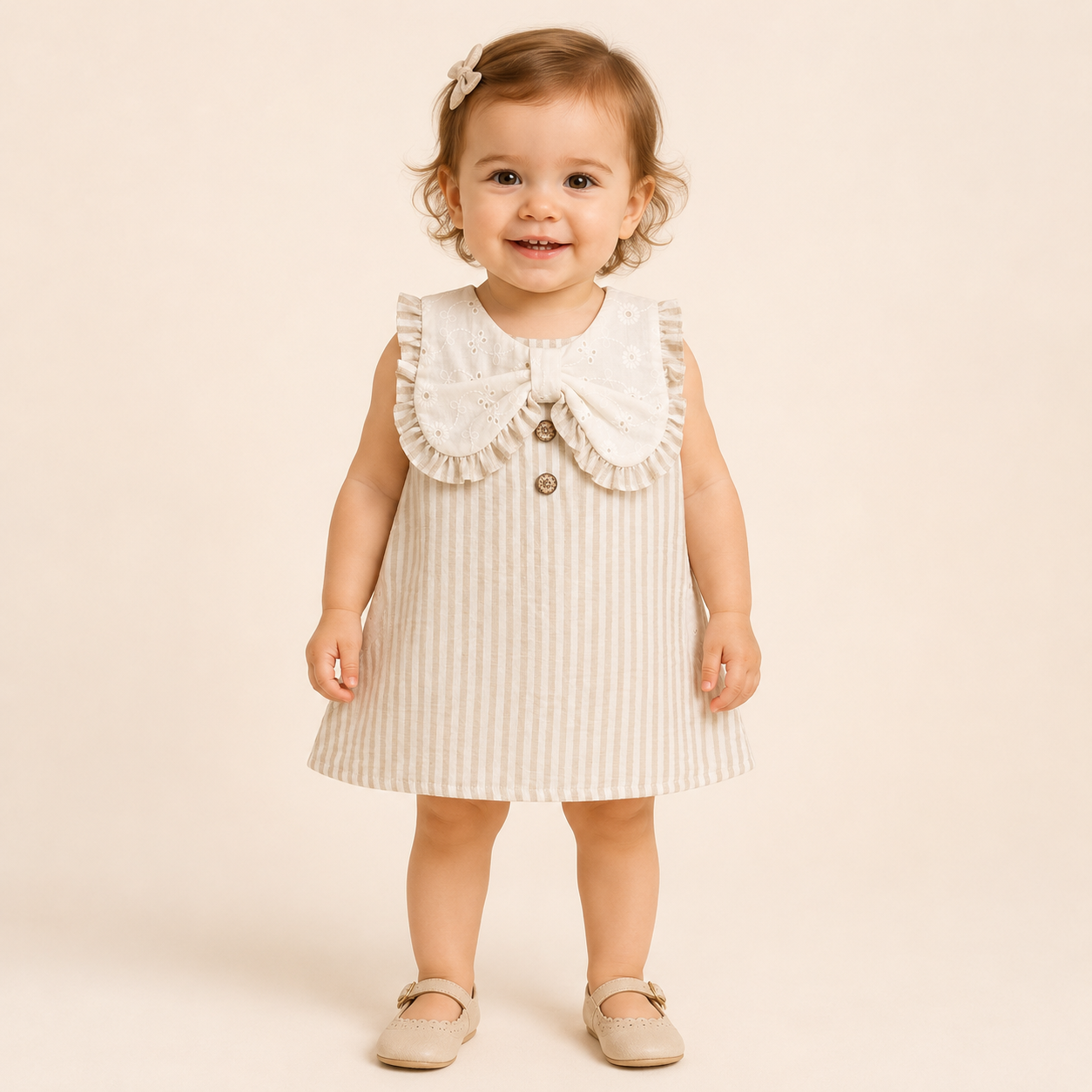 ⚪️ VESTIDO CLÁSICO BEBÉ FELIZ BEIGE |MARA BABY