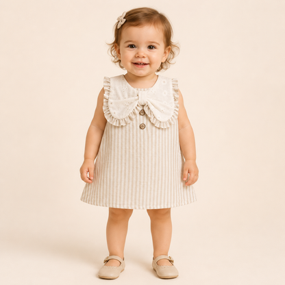 ⚪️ VESTIDO CLÁSICO BEBÉ FELIZ BEIGE |MARA BABY