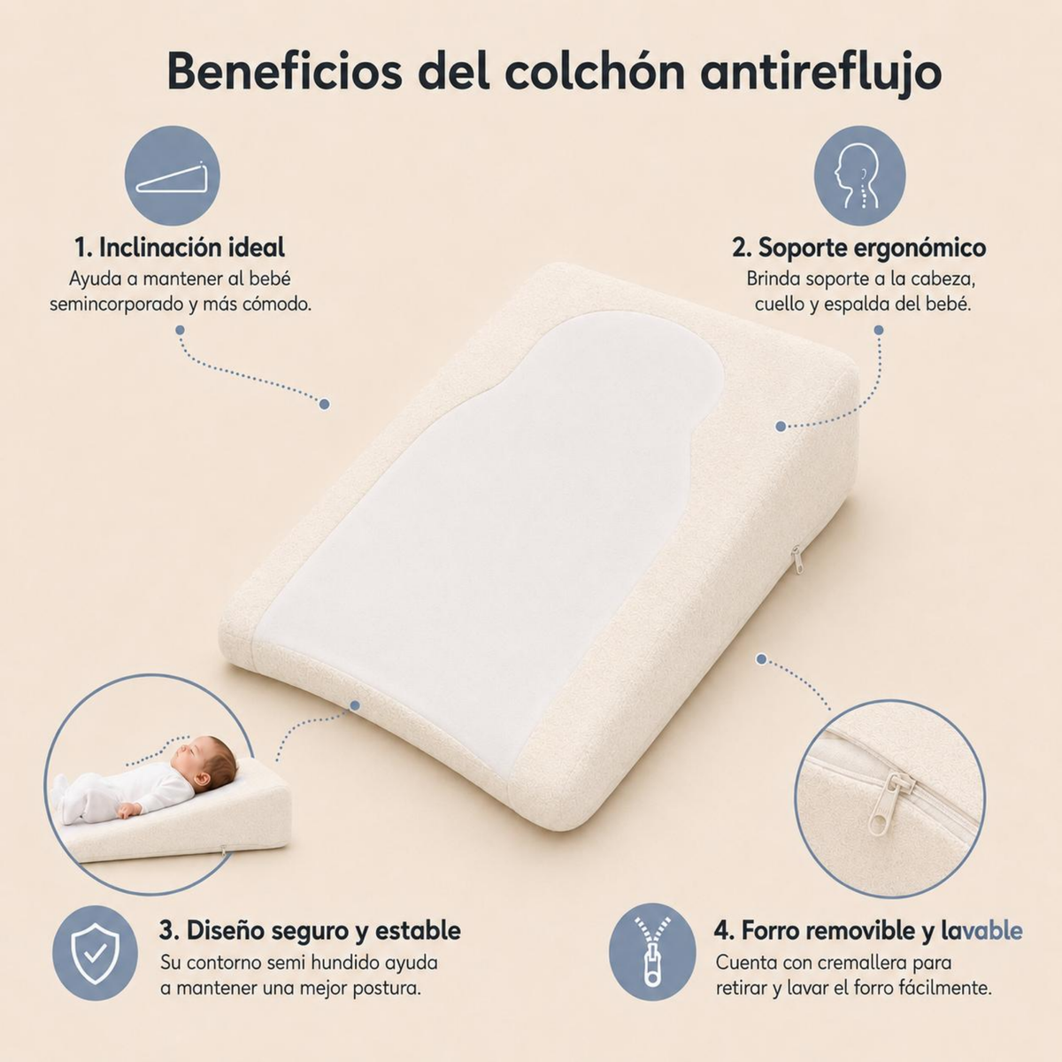 Colchón Antirreflujo para Bebé – Crema