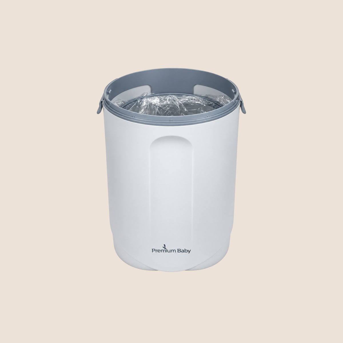 Contenedor de pañales antiolor blanco Premium Baby con asa gris