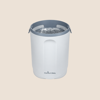 Contenedor de pañales antiolor blanco Premium Baby con asa gris