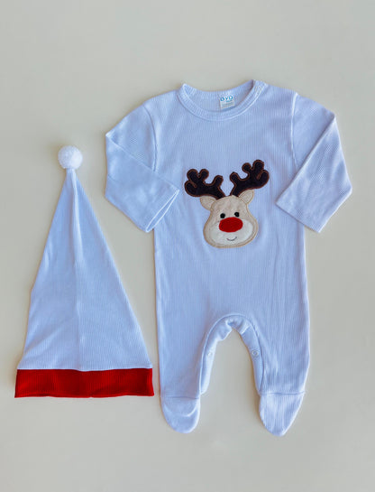 ENTERIZO NAVIDEÑO DE RENO CON GORRO