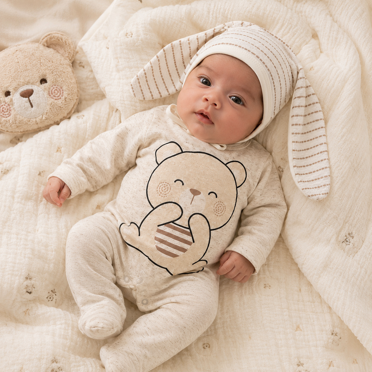 Ajuar Recién Nacido Osito 8 Piezas – Crema y Menta | Mara Baby
