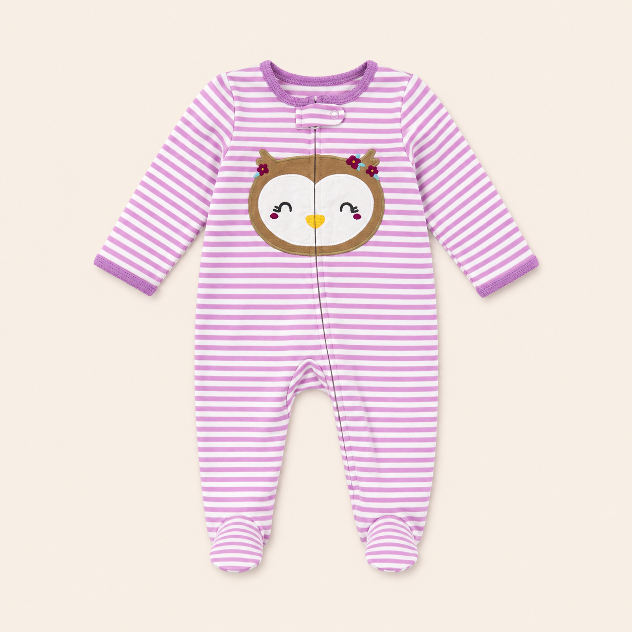 Enterizo Bebe Nina Rayas Lila Buho Bordado con Piecitos