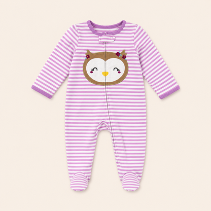 Enterizo Bebe Nina Rayas Lila Buho Bordado con Piecitos