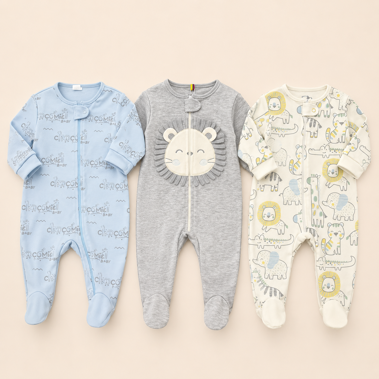 Set x3 Pijamas Enterizos Bebé Niño Animales Safari con Cierre | Mara Baby
