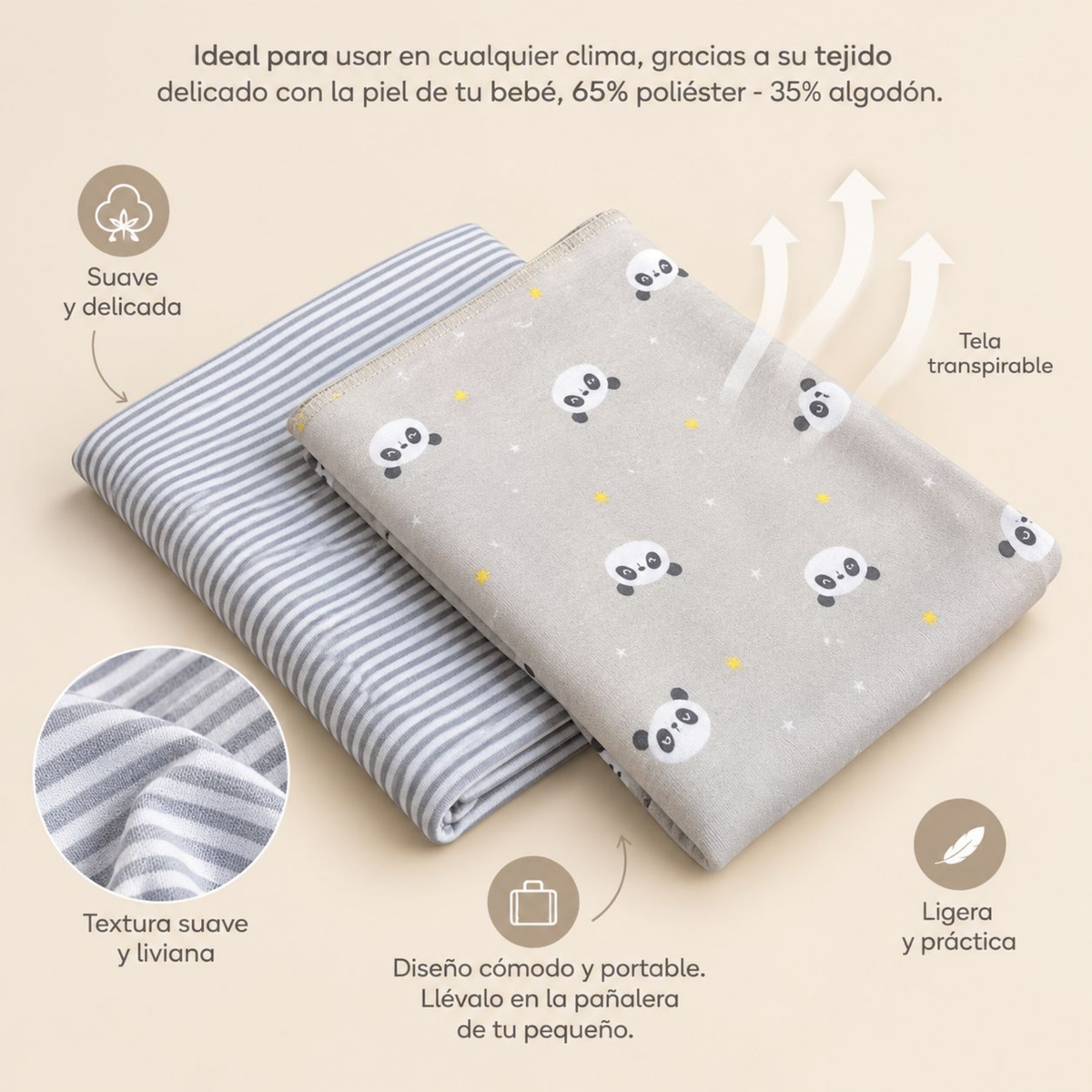 Set Mantas x2 Nubba – Pandas y Rayas Gris