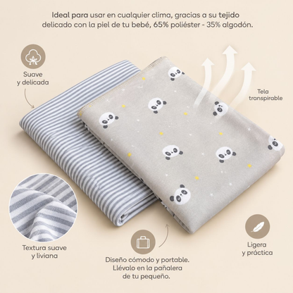Set Mantas x2 Nubba – Pandas y Rayas Gris