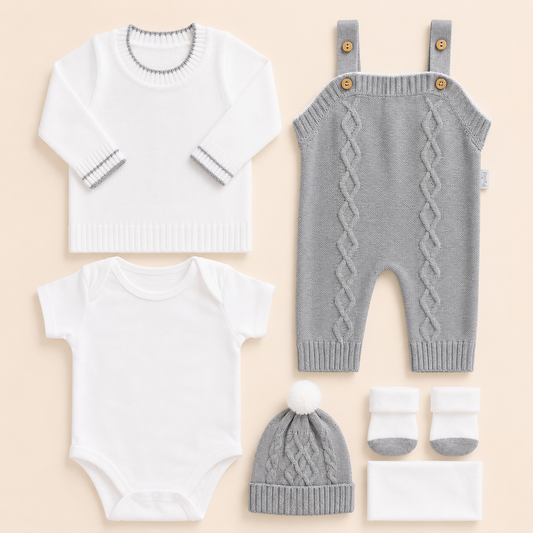 Conjunto Primera Muda Tejido Ref. Wally – Gris | Mara Baby