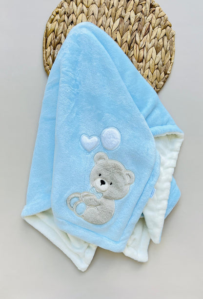 COBIJA DOBLE ACOLCHADA BABY LUNA AZUL OSO
