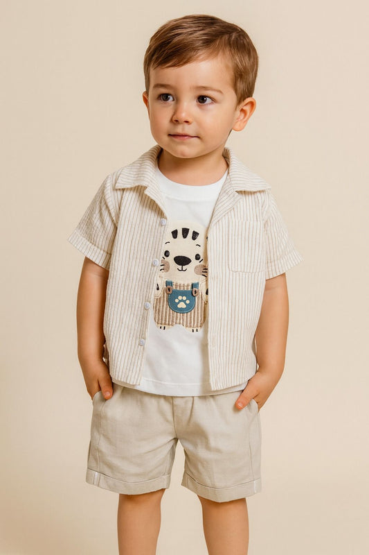 CONJUNTO CEBRITA A RAYAS BEIGE