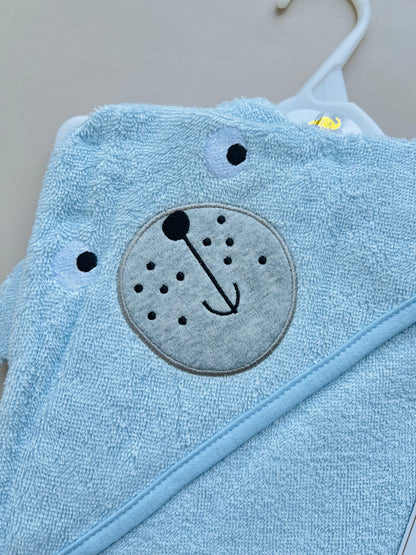 TOALLA CON CAPUCHA ANIMALES OSO AZUL