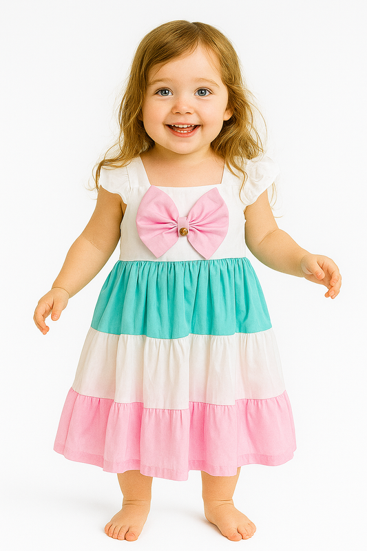 VESTIDO CON MOÑO Y VOLANTES HEIDY KIDS