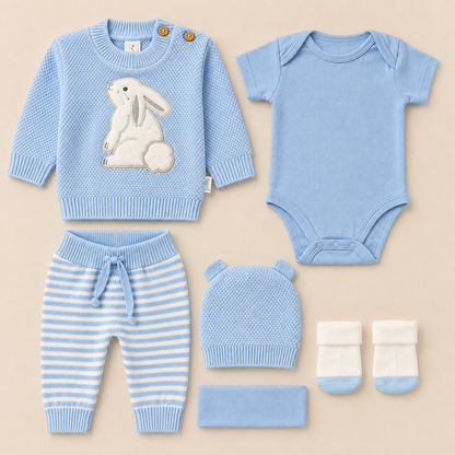 Set Bebé Niño 5 Piezas Azul Cielo con Conejito