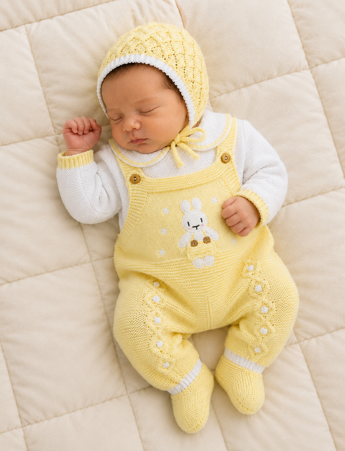 CONJUNTO MARA TEJIDO PREMIUM - TERNURA Y EXCLUSIVIDAD - COLOR AMARILLO