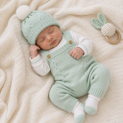 ⚪️ Conjunto Primera Muda Tejido Ref. Wally – Verde Menta | Mara Baby