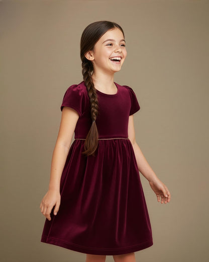 VESTIDO VELVET VINOTINTO CON DETALLES DORADOS
