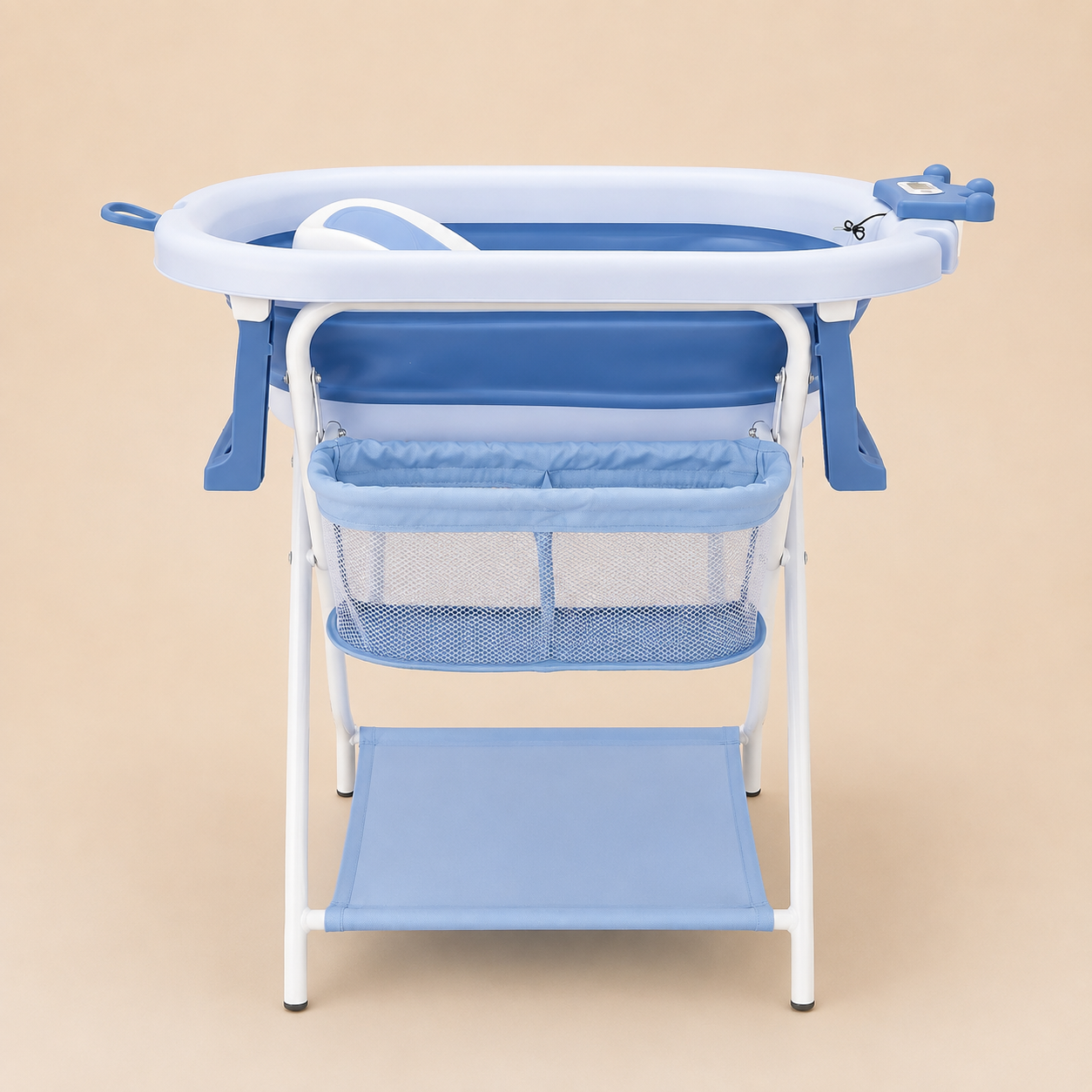 Bañera Alta Plegable con Soporte para Bebé – Termómetro Digital, Canastilla y Juguetes Incluidos