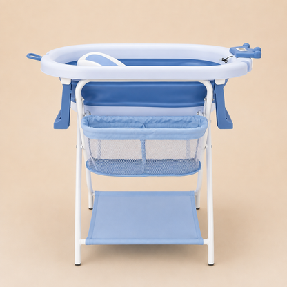 Bañera Alta Plegable con Soporte para Bebé – Termómetro Digital, Canastilla y Juguetes Incluidos