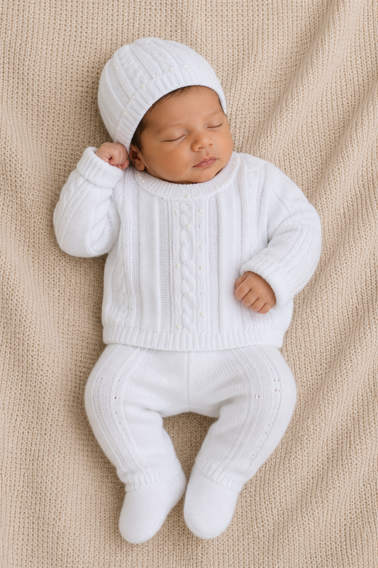 CONJUNTO CLASICO PARA BEBÉ - 4 PIEZAS - COLOR BLANCO