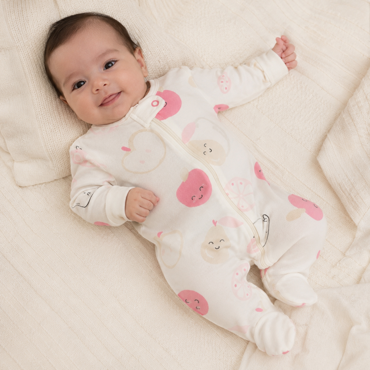 Set 3 Pijamas chocomiel Bebe Nina - Enterizos con Piecitos Manzanitas y Elefante Aplique