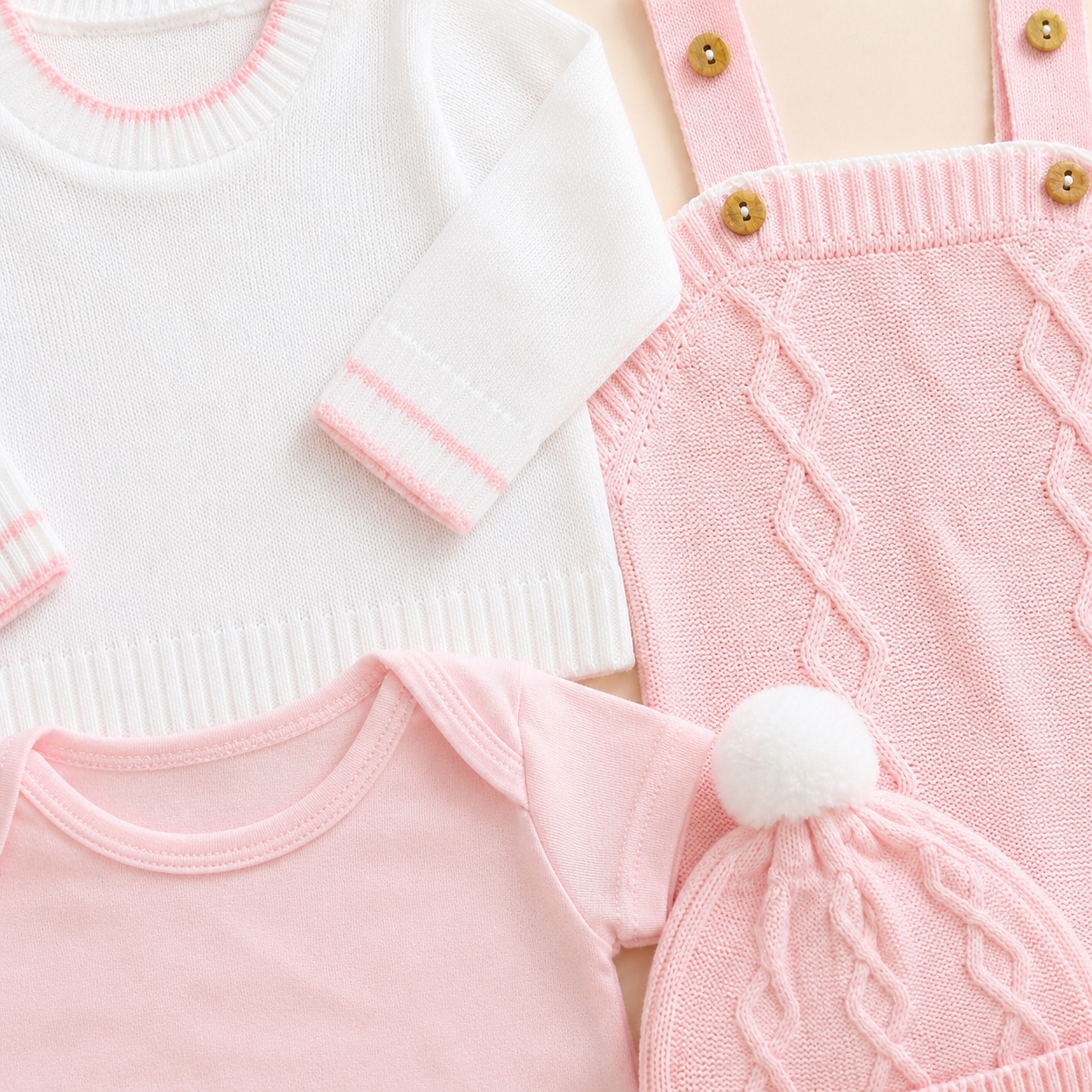 Conjunto Primera Muda Tejido Ref. Wally – Rosa | Mara Baby