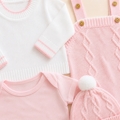 Conjunto Primera Muda Tejido Ref. Wally – Rosa | Mara Baby