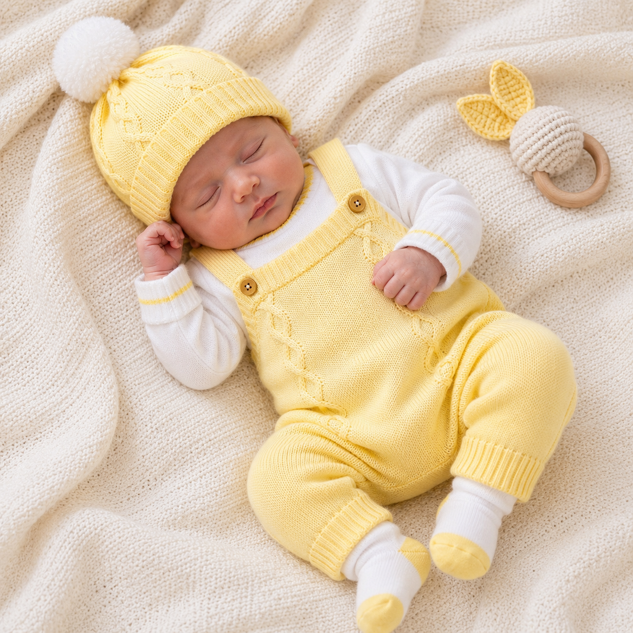 ⚪️ Conjunto Primera Muda Tejido Ref. Wally – Amarillo | Mara Baby