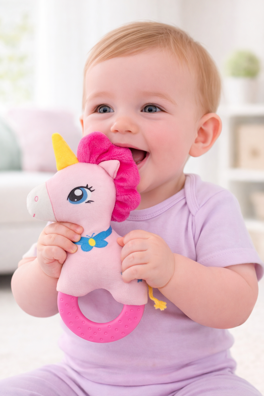 SONAJERO MORDEDERO DE TELA DISEÑO UNICORNIO