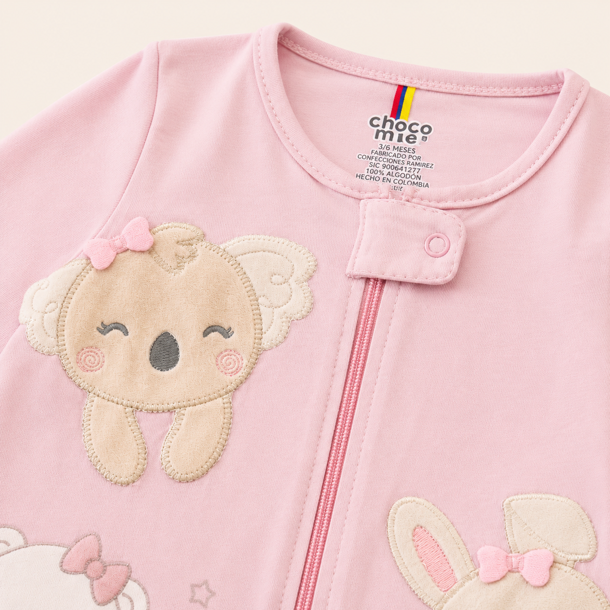 Set 3 Pijamas Enterizas Bebe Nina Chocomie Koala y Conejo con Piecitos