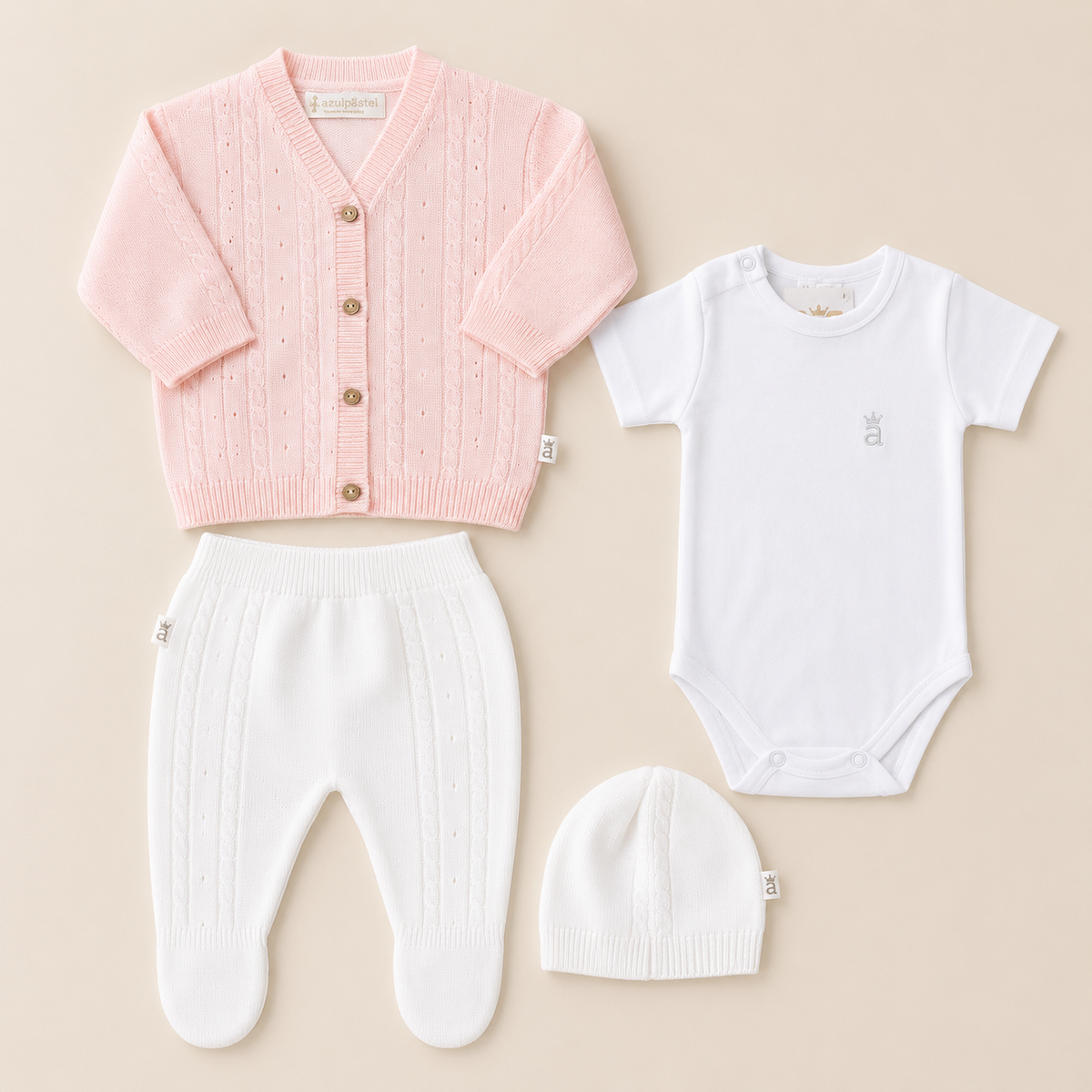 CONJUNTO CLASICO PARA BEBÉ - 4 PIEZAS - COLOR ROSADO