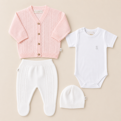 CONJUNTO CLASICO PARA BEBÉ - 4 PIEZAS - COLOR ROSADO
